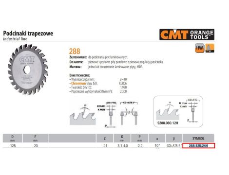 CMT PODCINAK TRAP.HM D=125 F=20 Z=24 K=3 ,1-4,0 DO LAMINATU. MDF....