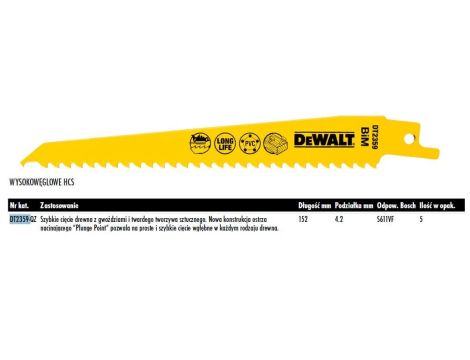 DEWALT BRZE.SZABL. 152x4,2mm S611VF DREWNO Z GWOŹDZIAMI, PCV /5szt.