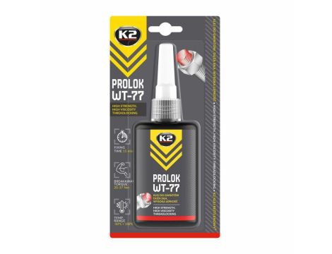 K2 PROLOK WT-77 GWINTY DUŻA SIŁA 50G KLEJ CZERWONY, 230° C, M35,37N/M PROLOK WT-77 KLEJ ANAEROBOWY DO ZABEZPIECZANI DUŻYCH GWINTÓW DUŻA SIŁA 50G 50G