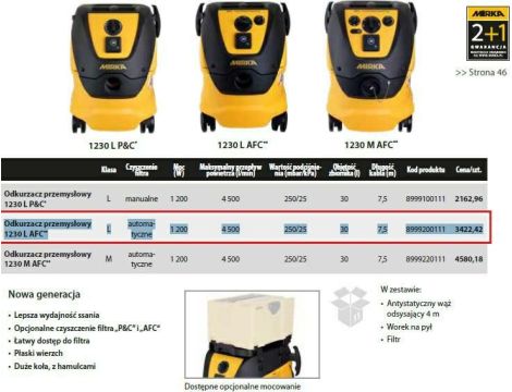 MIRKA ODKURZACZ 1230 L AFC AUTOMAT + WĄŻ ANTYSTATYCZNY