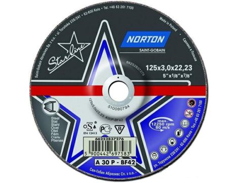 NORTON TARCZA STARLINE 125 x 3.0 x 22mm A30P DO METALU