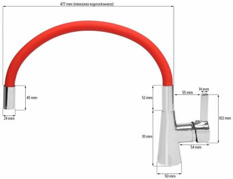 FALA BATERIA ZLEWOZMYWAKOWA ELASTYCZNA WYLEWKA FLEXIBLE CZERWONA - 3