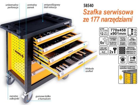 VOREL WÓZEK WARSZTATOWY 6-SZ.+177szt. NARZĘDZI