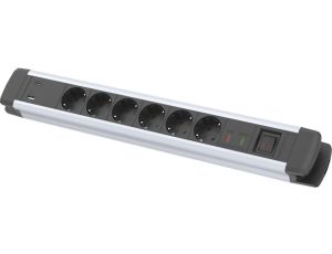 Listwa zasilająca z 6 gniazdami wtykowymi H05VV-F3G1,5 1,6m z USB, wyłącznik z bezpiecznikiem automatycznym FORTIS