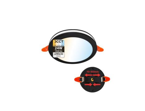 Oprawa podtynkowa downlight LED, 24W, 1920lm, IP20, 3CCT, okrągła, czarna, PAULA HOROZ