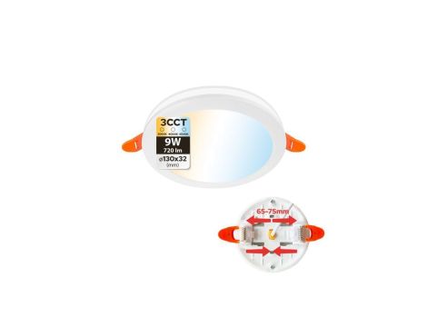 Oprawa podtynkowa downlight LED, 9W, 720lm, IP20, 3CCT, okrągła, biała, PAULA HOROZ