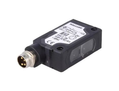 Czujnik fotoelektryczny, odbiciowy z reflektorem, z konfiguracją wyjścia PNP, max. 0,1A, M8 męski, IP67, BOS 5K-PU-LR10-S75