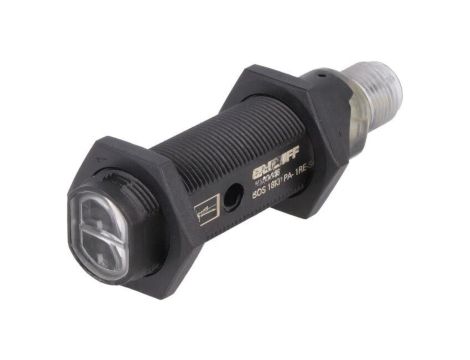 Czujnik fotoelektryczny, odbiciowy z reflektorem, z konfiguracją wyjścia PNP, max. 0,1A, M12 męski, IP67, BOS 18KF-PA-1RE-S4-C