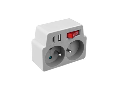 Rozgałęźnik 2 gniazda z uziem i wył + 2x USB DPM