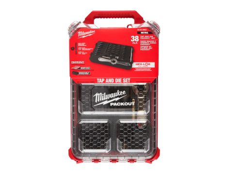 Milwaukee - 38-częściowy zestaw gwintowników i narzynek Packout™ z uchwytem Hex-LOK™ 2 w 1 - 4932498721 - 2