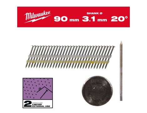 Milwaukee - Gwoździe 20° pierścieniowe galwanizowane 90mm 1750szt. - M18 FFN21 - 4932492594