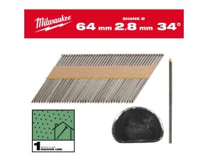 Milwaukee - Gwoździe 34° pierścieniowe sfazowana głowa, jasne 64mm - 2200szt - M18FFN - 4932492596