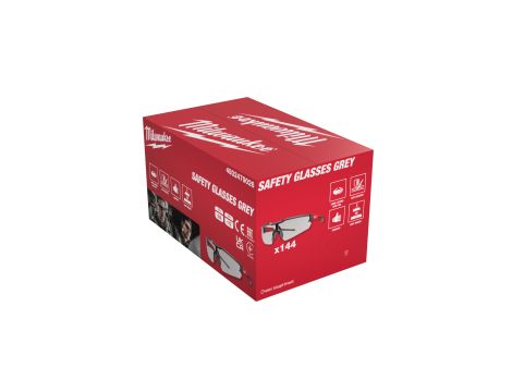 Milwaukee - Okulary ochronne odporne na zarysowania szare - opakowanie zbiorcze 144 pary - 4932479026