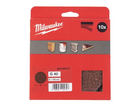 Milwaukee - Papier ścierny Ø150/6 otworów G40 - 10 szt. - 4932492207 - 2