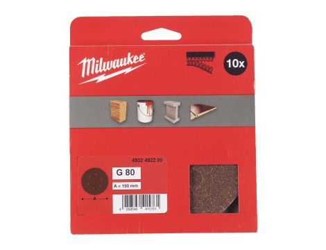 Milwaukee - Papier ścierny Ø150/6 otworów G80 - 10 szt. - 4932492209 - 2