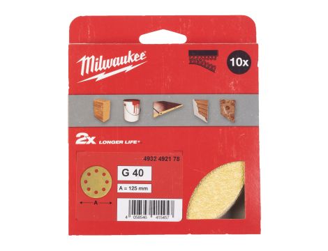 Milwaukee - Papier ścierny premium HP Ø125/8 otworów G40 - 10 szt. - 4932492178 - 2