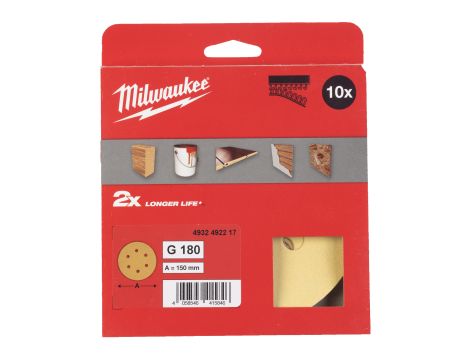 Milwaukee - Papier ścierny premium HP Ø150/8 otworów G180 - 10 szt. - 4932492217 - 2