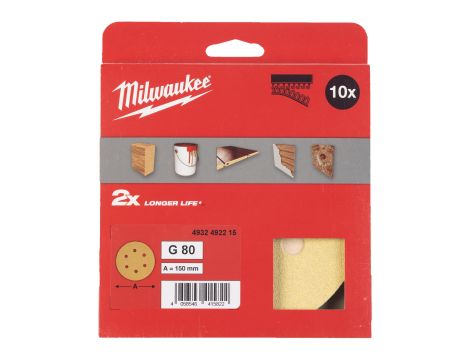 Milwaukee - Papier ścierny premium HP Ø150/8 otworów G80 - 10 szt. - 4932492215 - 2