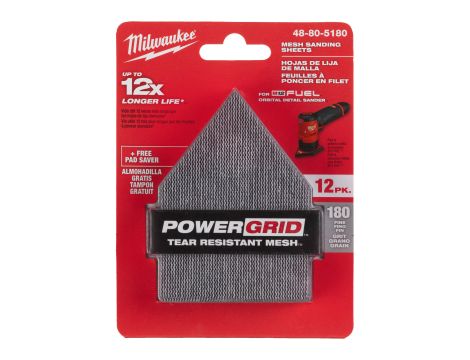 Milwaukee - Siatka ścierna 12 szt. 67x92 ziarno 180 z podkładem zabezpieczającym - 48805180