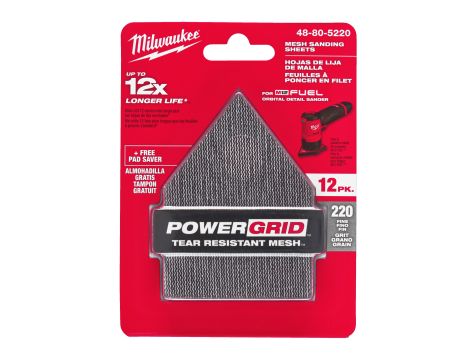 Milwaukee - Siatka ścierna 12 szt. 67x92 ziarno 220 z podkładem zabezpieczającym - 48805220 - 2