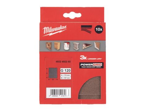 Milwaukee - Siatka ścierna POWERGRID 115x107 mm G120 10 szt. - 4932492250 - 2
