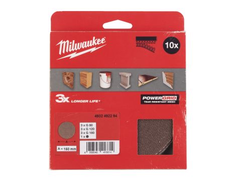Milwaukee - Siatka ścierna POWERGRID i podkład zabezpieczający 125 mm - 10 szt. - 4932492293 - 2
