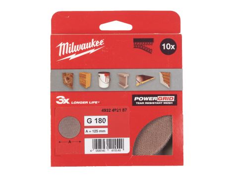 Milwaukee - Siatka ścierna POWERGRID Ø125 G180 - 10 szt. - 4932492187 - 2