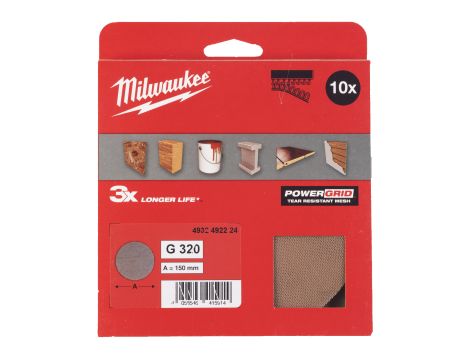 Milwaukee - Siatka ścierna POWERGRID Ø150 G320 - 10 szt. - 4932492224 - 2