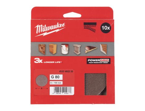 Milwaukee - Siatka ścierna POWERGRID Ø150 G80 - 10 szt. - 4932492220 - 2