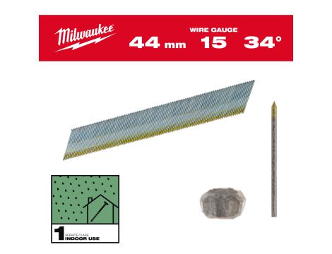 Milwaukee - Sztyfty wykończeniowe, 15G, głowa typu D 44mm galwanizowane do M18 CN15GA 2500szt. - 4932492576