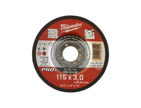 Milwaukee - Tarcza do kamienia wypukła 115X3 mm PRO+ - 4932451499 - opakowanie 25 szt. Cena za szt.