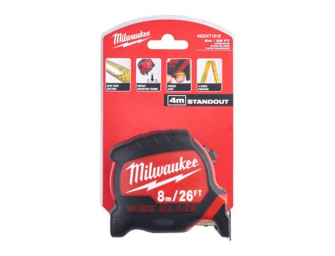 Milwaukee - Taśma miernicza Premium Wide 8 m / 26 ft - 4932471818 - opakowanie 6 szt. Cena za szt. - 2
