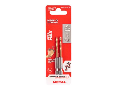 Milwaukee - Wiertło udarowe do metalu SWave HSS-G Tin 3.3mm -2szt. - 4932471089 - 2