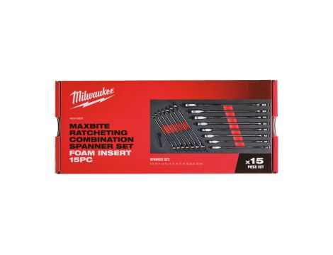 Milwaukee - Wkładka piankowa z kluczami płasko-oczkowymi z grzechotką MAXBITE™ 15szt. - do wózków narzędziowych - 4932479828 - 2