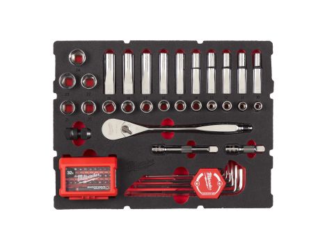 Milwaukee - Wkładka piankowa z nasadkami 1/2", bitami udarowymi, adapterem i kluczami imbusowymi - do skrzyni Packout z szufladami, 70 szt - 4932480716