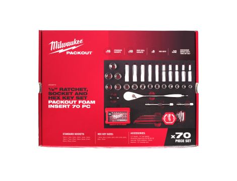 Milwaukee - Wkładka piankowa z nasadkami 1/2", bitami udarowymi, adapterem i kluczami imbusowymi - do skrzyni Packout z szufladami, 70 szt - 4932480716 - 2