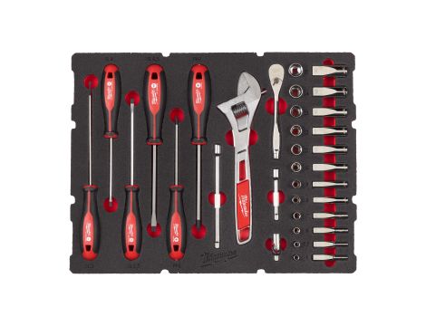 Milwaukee - Wkładka piankowa z nasadkami 1/4", wkrętakami i kluczem - do skrzyni Packout z szufladami, 35 szt - 4932480717