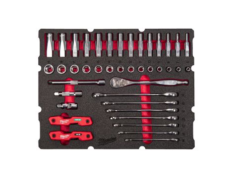 Milwaukee - Wkładka piankowa z nasadkami i grzechotką 3/8" i kluczami płasko-oczkowymi - do skrzyni Packout z szufladami, 39 szt - 4932493640