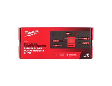 Milwaukee - Wkładka piankowa z wkrętakami PH0x75, PH1x100, PH2x125, PH3x150, PH2x45 - do wózków narzędziowych - 4932492393 - 2