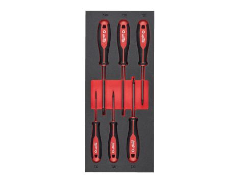 Milwaukee - Wkładka piankowa z wkrętakami T10x75, T15x75, T20x100, T25x100, T30x125, T40x125 - do wózków narzędziowych - 4932492392