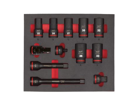 Milwaukee - Wkładka piankowa z zestawem długich nasadek udarowych 3/4" Impact Duty 12 szt - do wózków narzędziowych - 4932493398 - 2