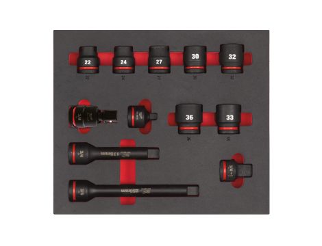 Milwaukee - Wkładka piankowa z zestawem krótkich nasadek udarowych 3/4" Impact Duty 12 szt - do wózków narzędziowych - 4932493396 - 2