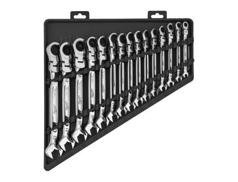 Milwaukee - Zestaw kluczy płasko-oczkowych 15 szt. z ruchomą główką grzechotki - metryczny - 4932478558 - 3