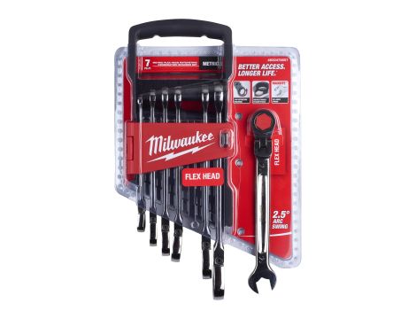 Milwaukee - Zestaw kluczy płasko-oczkowych 7 szt. z ruchomą główką grzechotki - metryczny - 4932478557 - 2