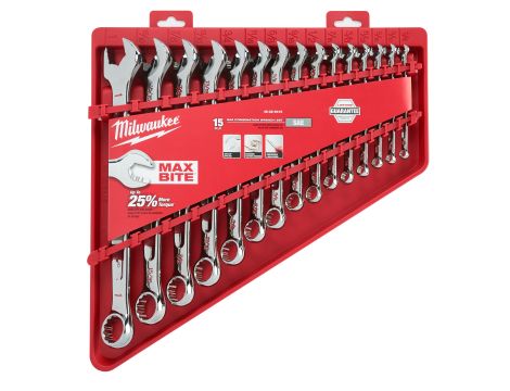 Milwaukee - Zestaw kluczy płasko-oczkowych MAXBITE z grzechotką 15 szt. - calowy - 4932464996