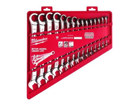 Milwaukee - Zestaw kluczy płasko-oczkowych MAXBITE z grzechotką 15 szt. - calowy - 4932464996 - 2