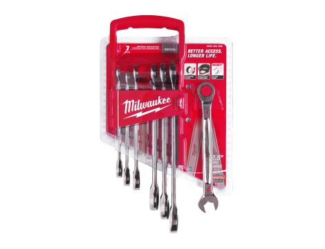 Milwaukee - Zestaw kluczy płasko-oczkowych MAXBITE z grzechotką 7 szt. - calowy - 4932464995 - 2