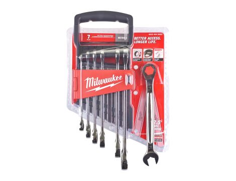 Milwaukee - Zestaw kluczy płasko-oczkowych MAXBITE z grzechotką 7 szt. - metryczny - 4932464993 - 2
