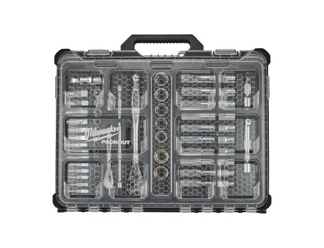 Milwaukee - Zestaw nasadek metrycznych ¼” i ½” z grzechotką w organizerze PACKOUT, 63 szt. - 4932493661 - 2