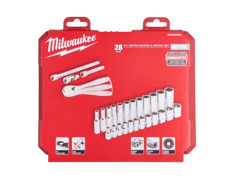 Milwaukee - Zestaw nasadek z grzechotką, typ metryczny 28 szt.  1/4” - 4932464943 - 2